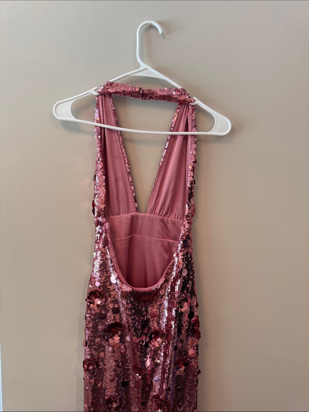 Oh Polly Rose Gold Sequin Plunge Gown - Picture 3 of 6